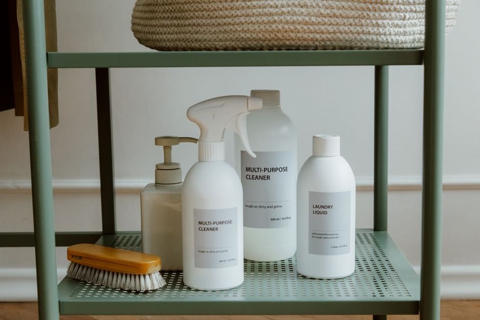 cleaning supplies shelf